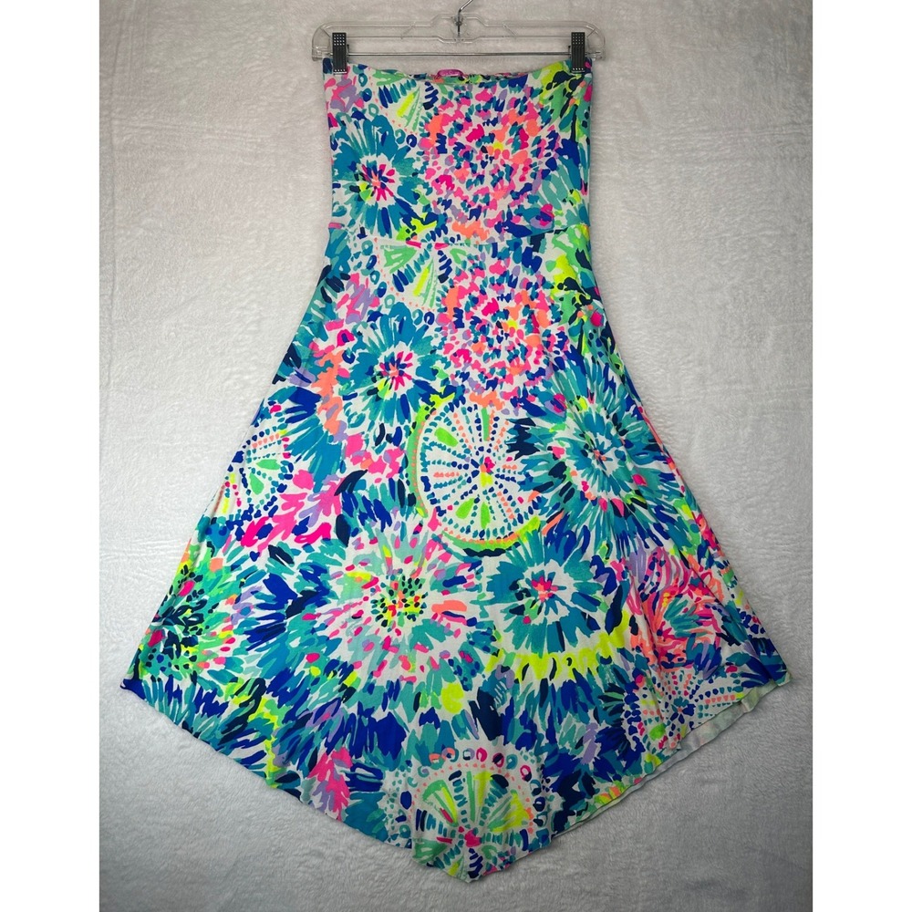 Lilly Pulitzer Strapless Handkerchief Hem Dress Women XS Multicolor Floral